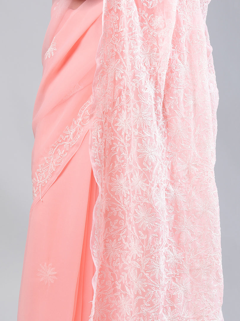 Seva Chikan Hand Embroidered Georgette Lucknowi Chikankari Saree