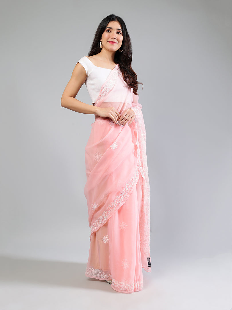 Seva Chikan Hand Embroidered Georgette Lucknowi Chikankari Saree