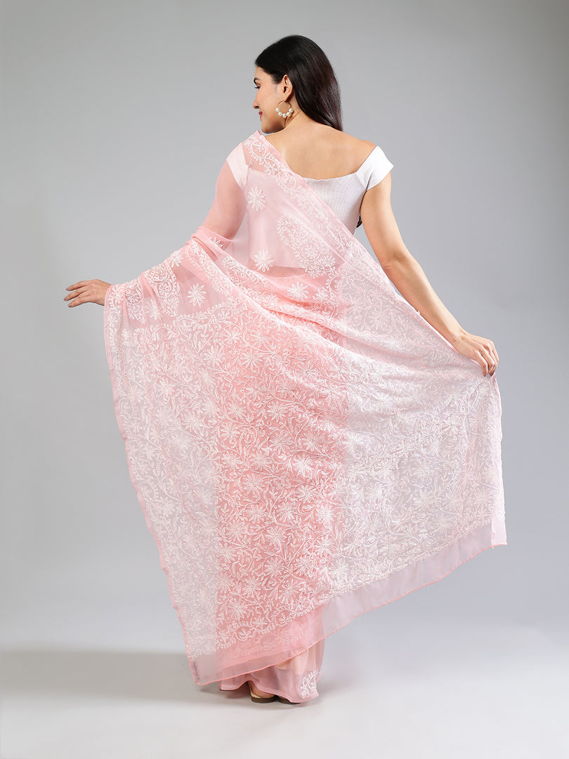 Seva Chikan Hand Embroidered Georgette Lucknowi Chikankari Saree