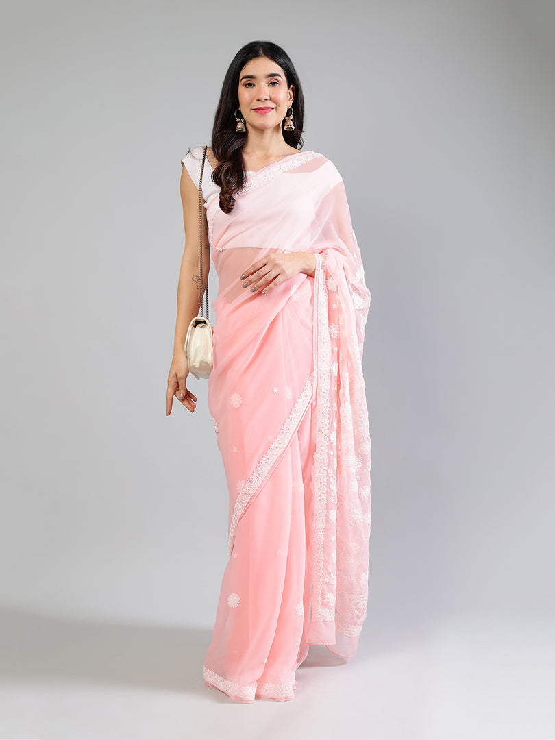 Seva Chikan Hand Embroidered Georgette Lucknowi Chikankari Saree