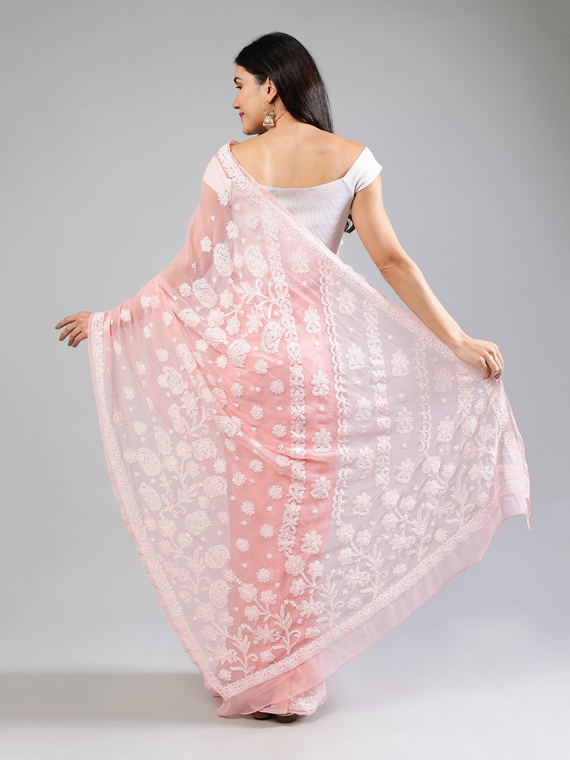 Seva Chikan Hand Embroidered Georgette Lucknowi Chikankari Saree