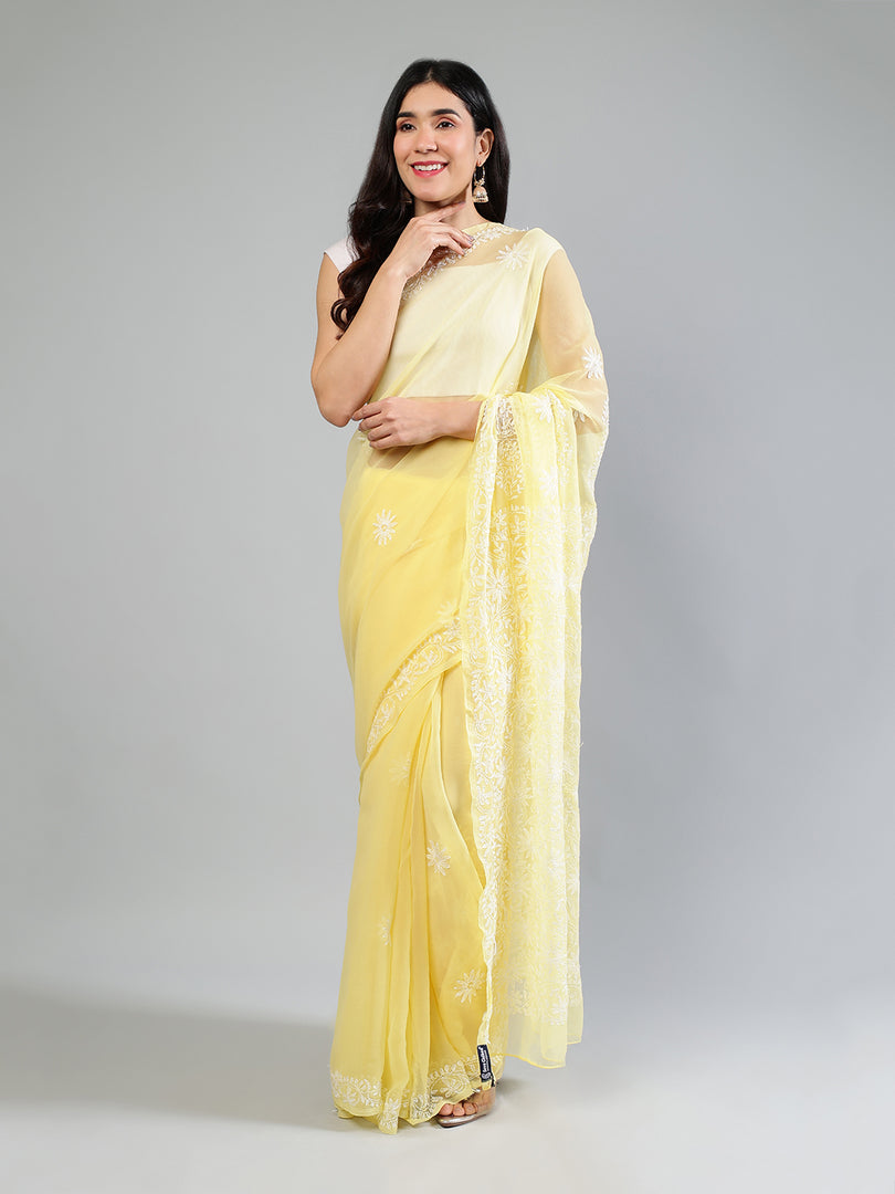 Seva Chikan Hand Embroidered Georgette Lucknowi Chikankari Saree
