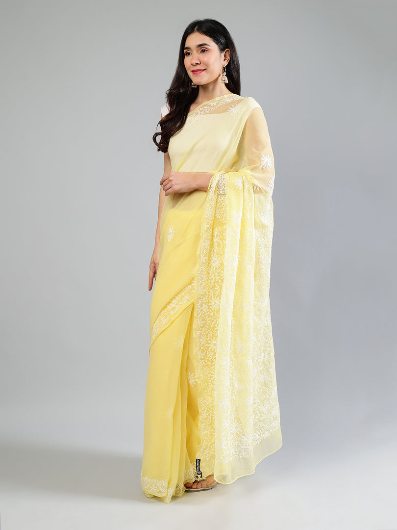 Seva Chikan Hand Embroidered Georgette Lucknowi Chikankari Saree