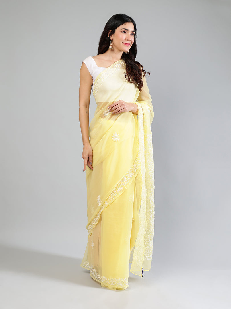 Seva Chikan Hand Embroidered Georgette Lucknowi Chikankari Saree