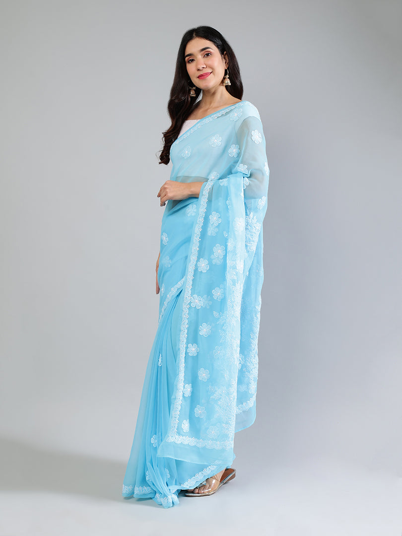 Seva Chikan Hand Embroidered Georgette Lucknowi Chikankari Saree