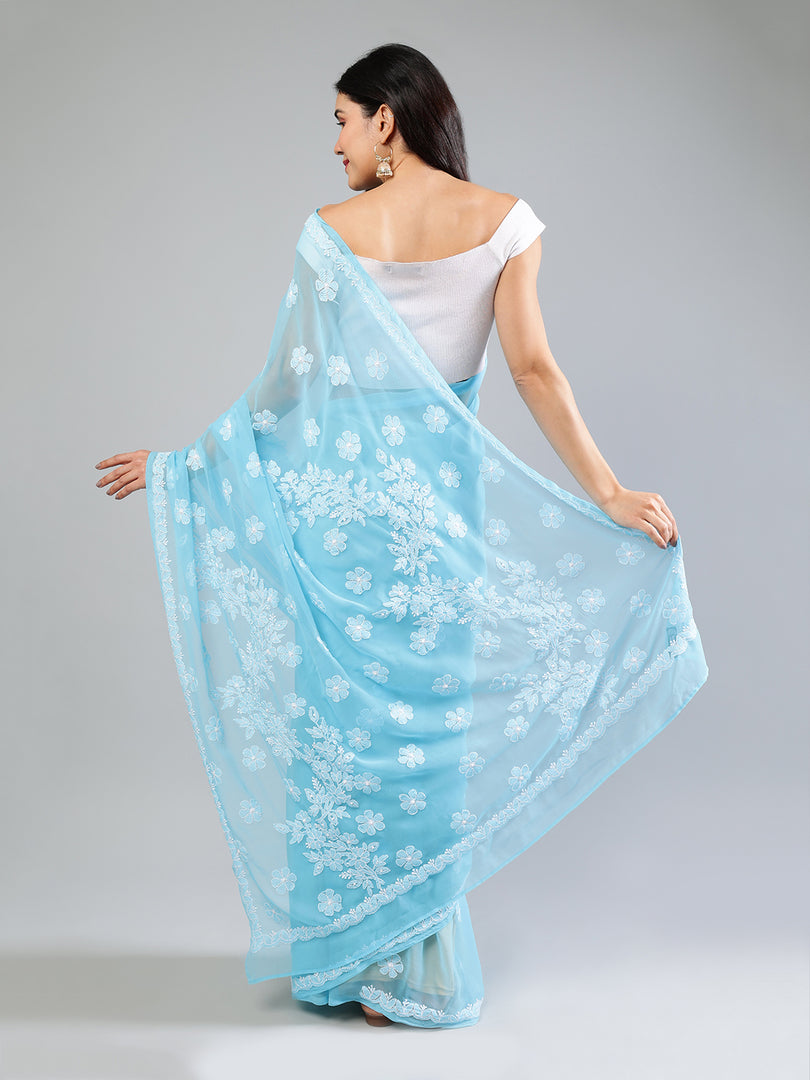 Seva Chikan Hand Embroidered Georgette Lucknowi Chikankari Saree