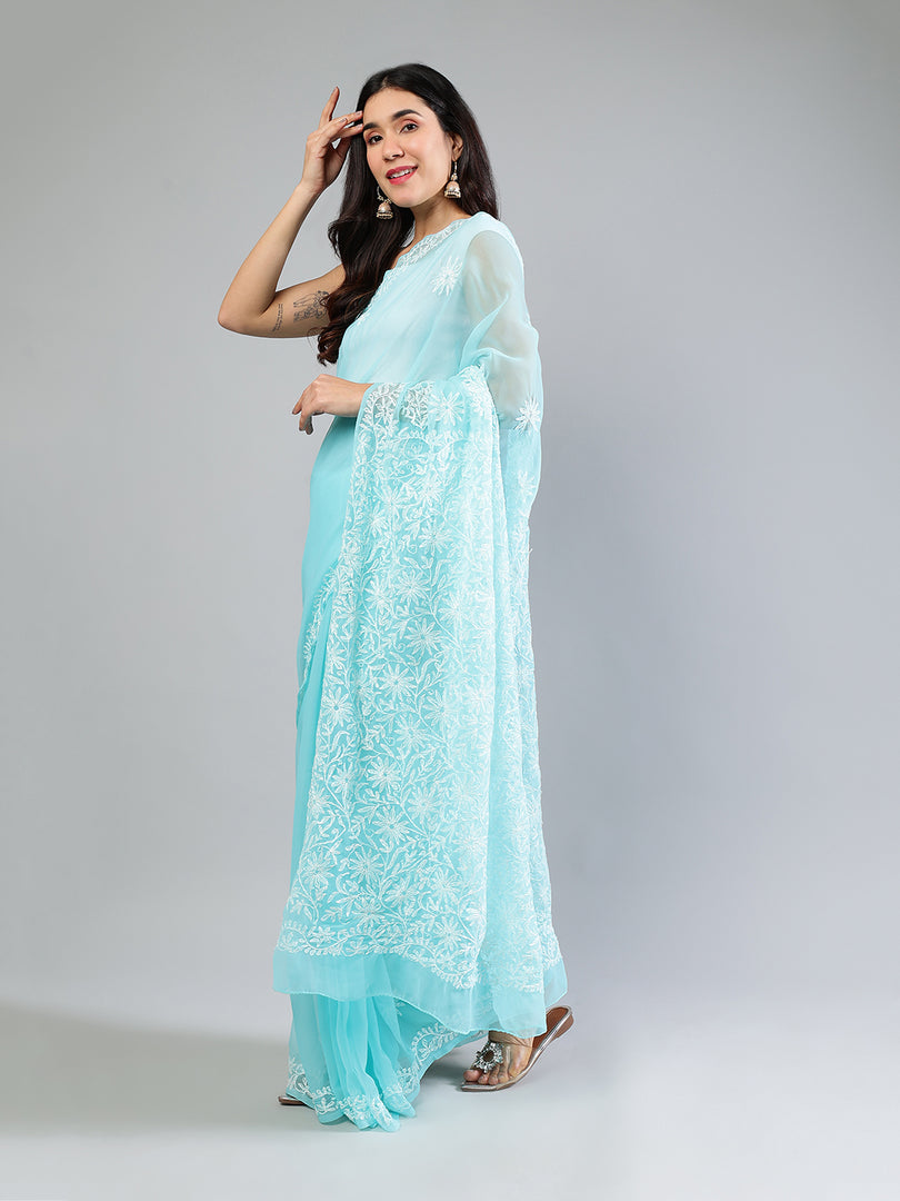 Seva Chikan Hand Embroidered Georgette Lucknowi Chikankari Saree