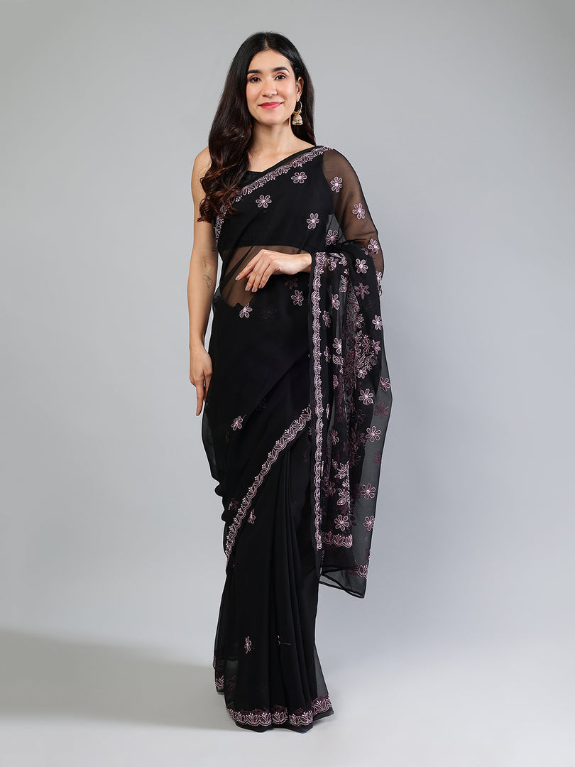 Seva Chikan Hand Embroidered Georgette Lucknowi Chikankari Saree