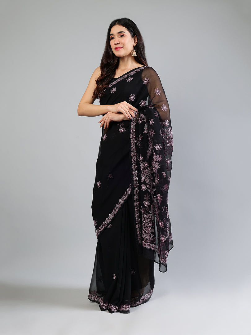 Seva Chikan Hand Embroidered Georgette Lucknowi Chikankari Saree