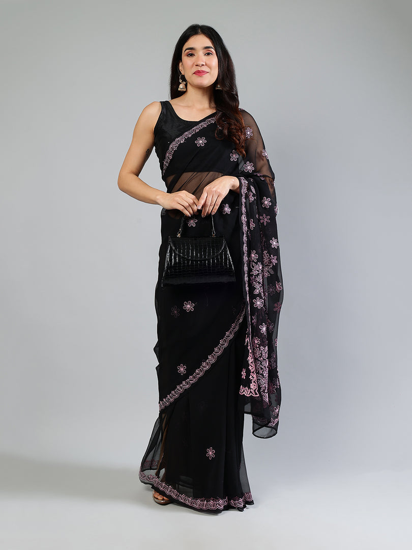 Seva Chikan Hand Embroidered Georgette Lucknowi Chikankari Saree