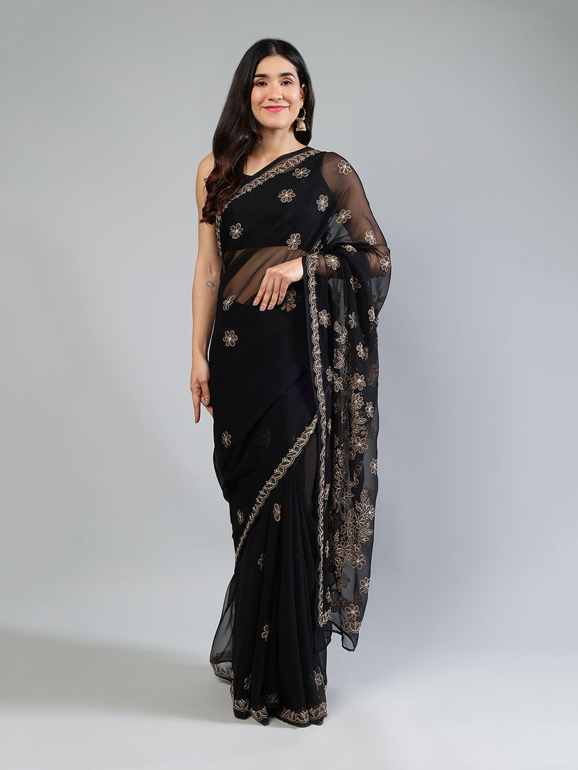 Seva Chikan Hand Embroidered Georgette Lucknowi Chikankari Saree