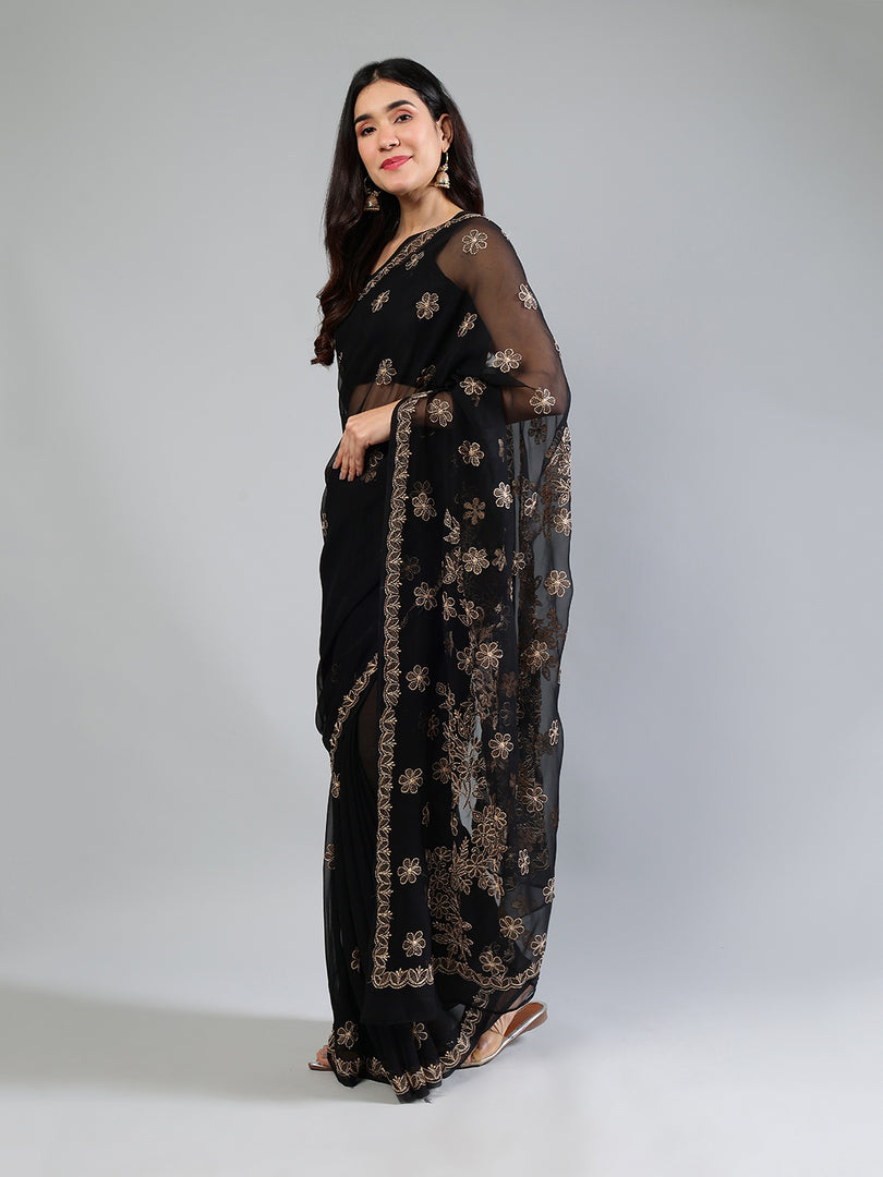 Seva Chikan Hand Embroidered Georgette Lucknowi Chikankari Saree