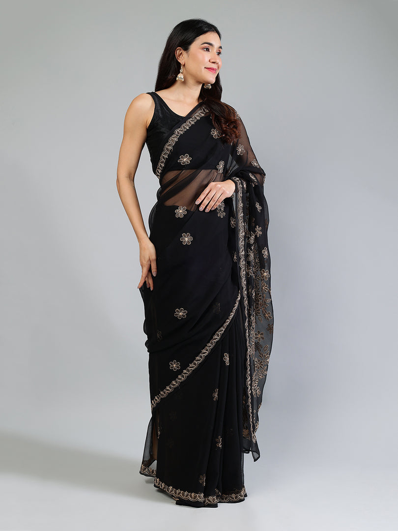 Seva Chikan Hand Embroidered Georgette Lucknowi Chikankari Saree