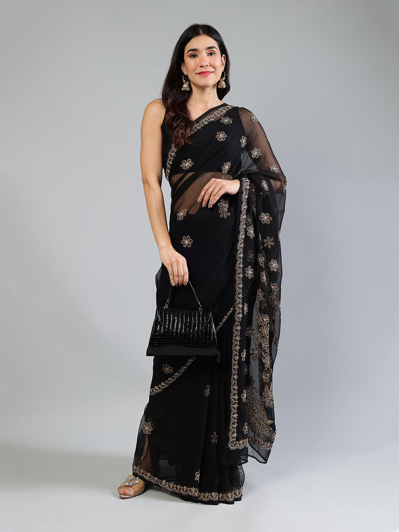 Seva Chikan Hand Embroidered Georgette Lucknowi Chikankari Saree