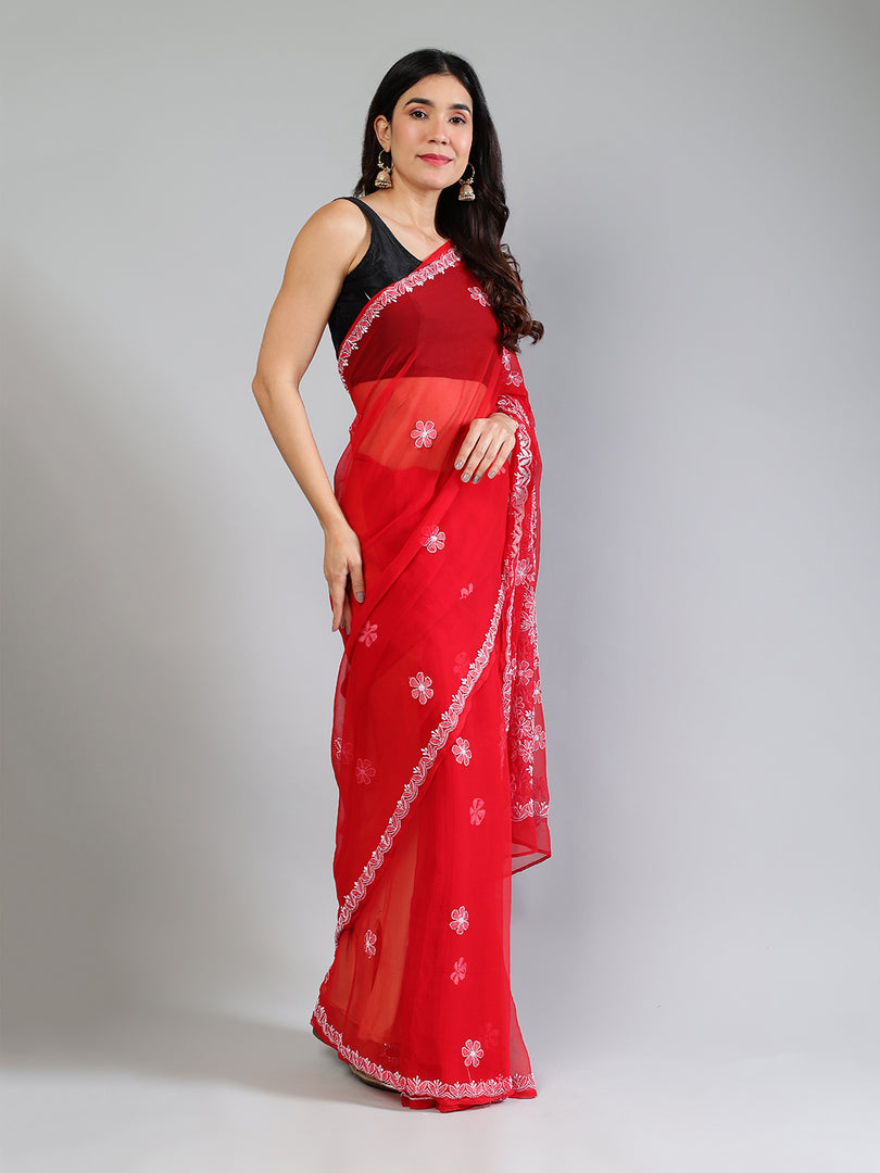 Seva Chikan Hand Embroidered Georgette Lucknowi Chikankari Saree