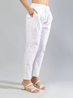 Load image into Gallery viewer, Seva Chikan Hand Embroidered White Cotton Lucknawi Chikankari Pant-SCL11039