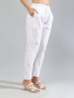 Load image into Gallery viewer, Seva Chikan Hand Embroidered White Cotton Lucknawi Chikankari Pant-SCL11039