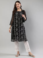 Load image into Gallery viewer, Seva Chikan Hand Embroidered Georgette Lucknowi Chikankari Kurta With Slip