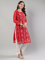 Load image into Gallery viewer, Seva Chikan Hand Embroidered Georgette Lucknowi Chikankari Kurta With Slip