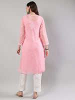 Load image into Gallery viewer, Seva Chikan Hand Embroidered Georgette Lucknowi Chikankari Kurta With Slip