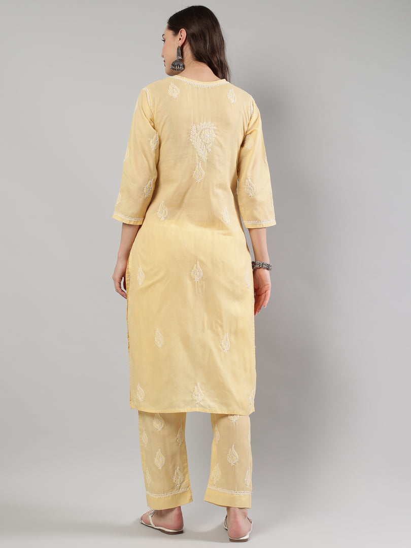 Seva Chikan Hand Embroidered Cotton Lucknowi Chikankari Kurta Set