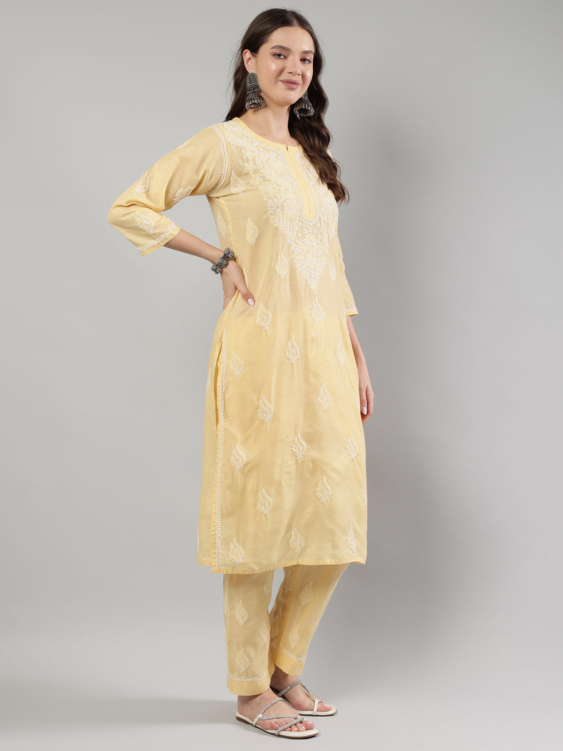 Seva Chikan Hand Embroidered Cotton Lucknowi Chikankari Kurta Set
