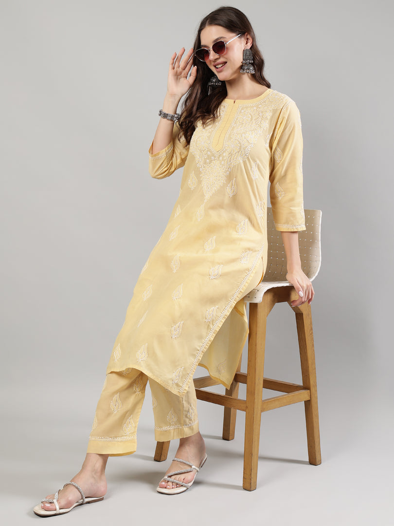 Seva Chikan Hand Embroidered Cotton Lucknowi Chikankari Kurta Set