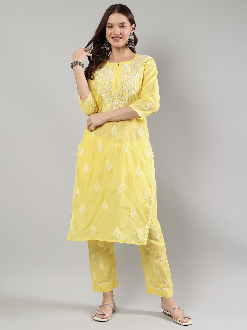 Seva Chikan Hand Embroidered Cotton Lucknowi Chikankari Kurta Set