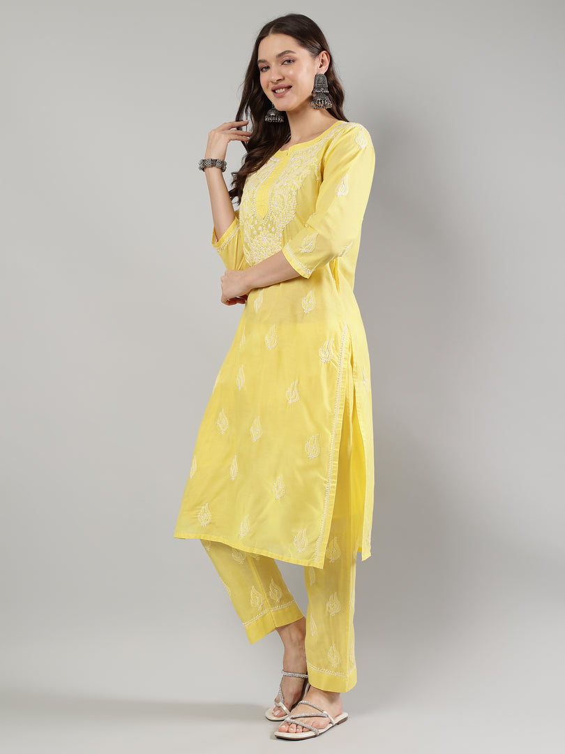 Seva Chikan Hand Embroidered Cotton Lucknowi Chikankari Kurta Set