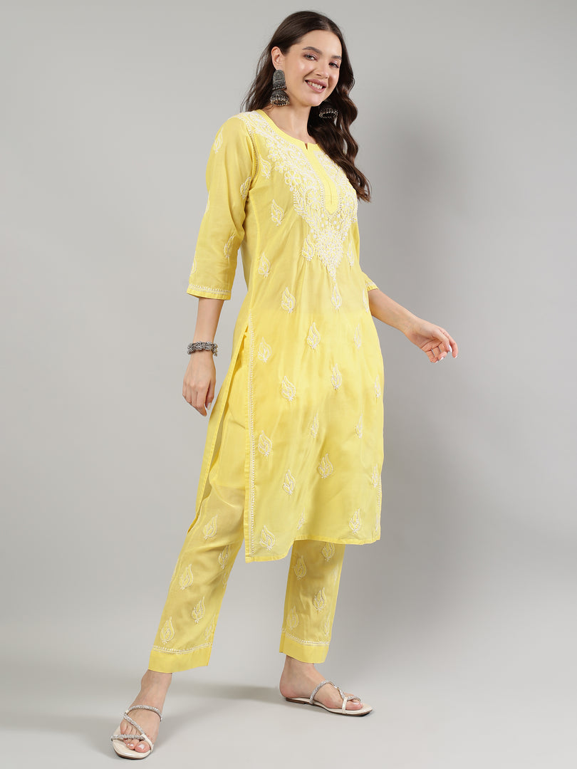 Seva Chikan Hand Embroidered Cotton Lucknowi Chikankari Kurta Set