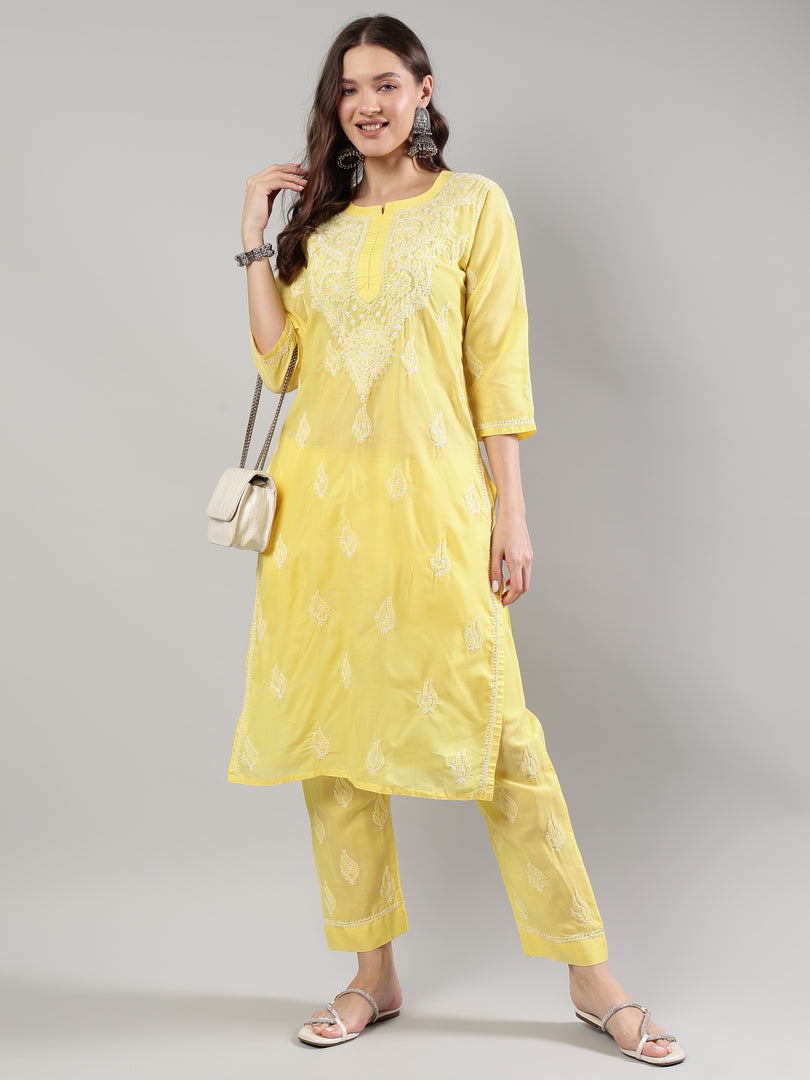 Seva Chikan Hand Embroidered Cotton Lucknowi Chikankari Kurta Set