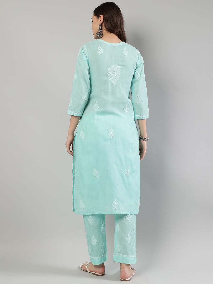 Seva Chikan Hand Embroidered Cotton Lucknowi Chikankari Kurta Set