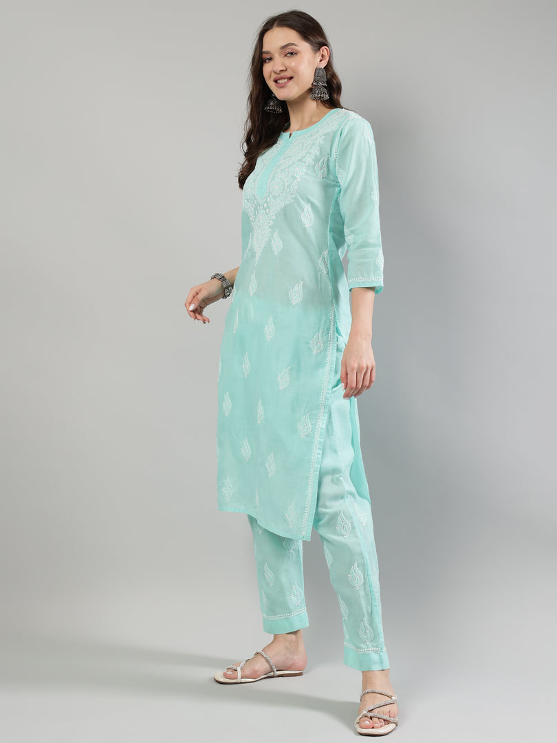 Seva Chikan Hand Embroidered Cotton Lucknowi Chikankari Kurta Set