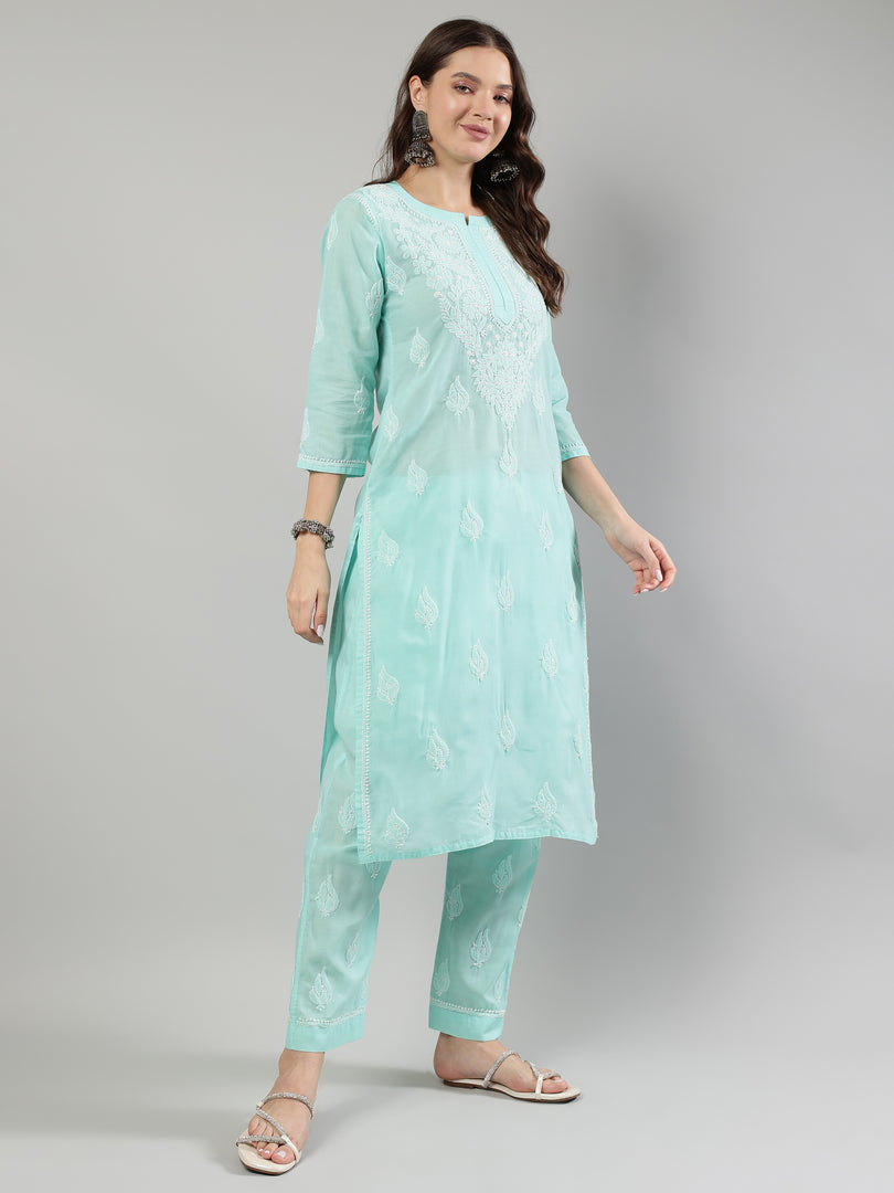 Seva Chikan Hand Embroidered Cotton Lucknowi Chikankari Kurta Set