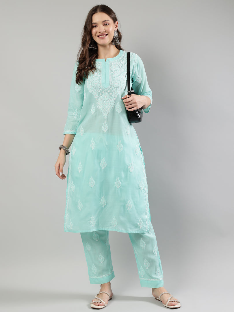 Seva Chikan Hand Embroidered Cotton Lucknowi Chikankari Kurta Set