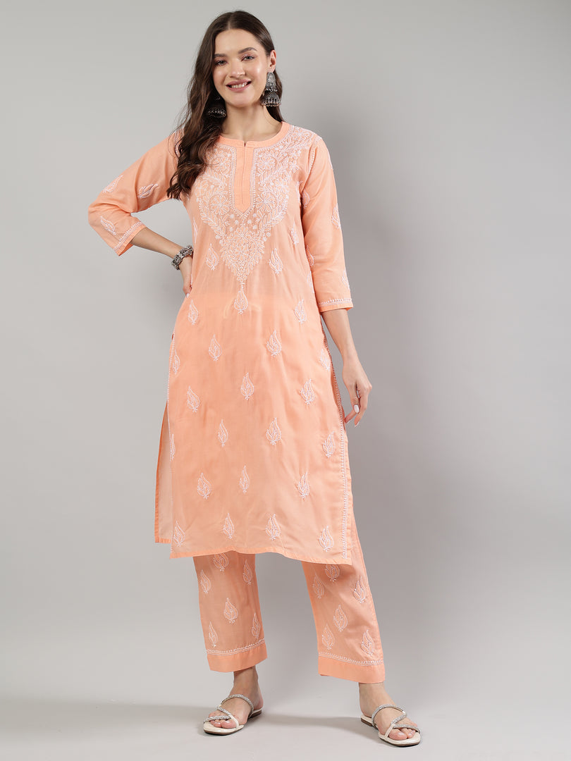 Seva Chikan Hand Embroidered Cotton Lucknowi Chikankari Kurta Set