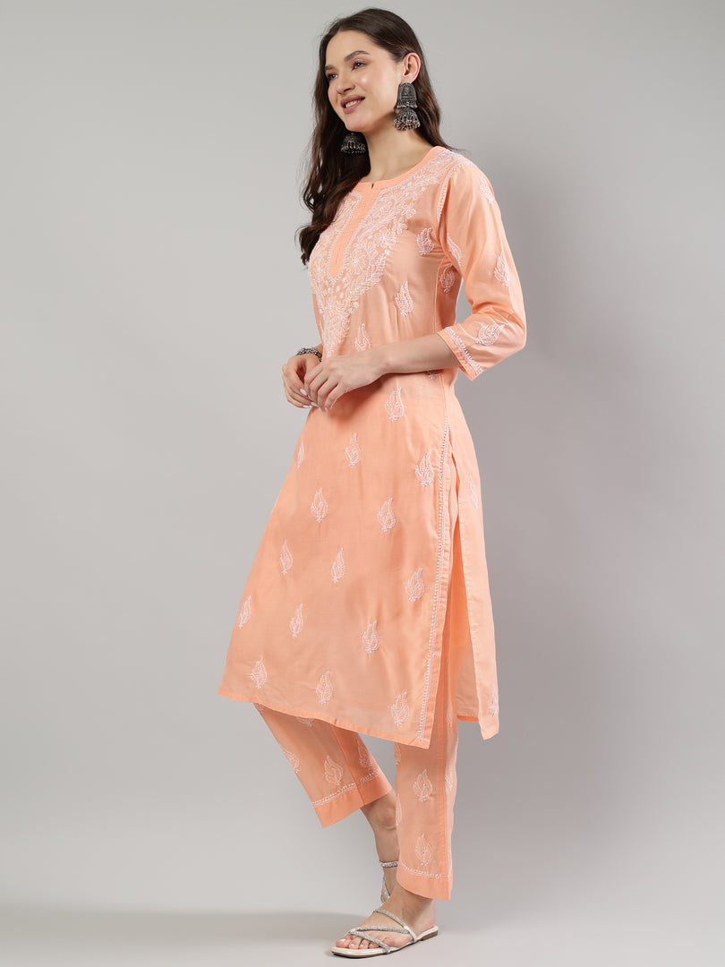 Seva Chikan Hand Embroidered Cotton Lucknowi Chikankari Kurta Set