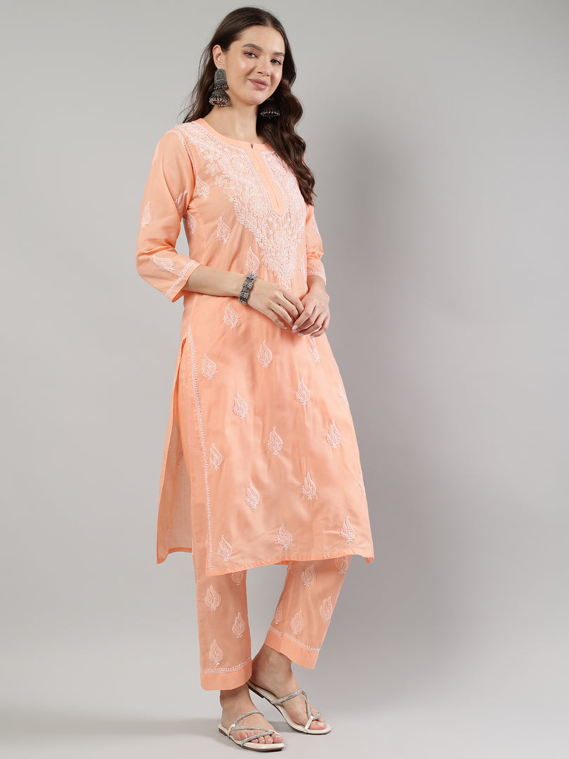 Seva Chikan Hand Embroidered Cotton Lucknowi Chikankari Kurta Set