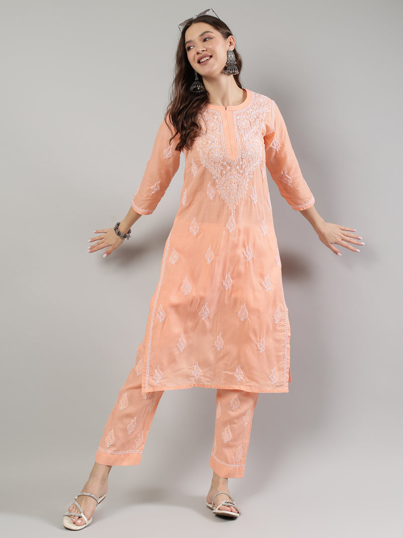 Seva Chikan Hand Embroidered Cotton Lucknowi Chikankari Kurta Set