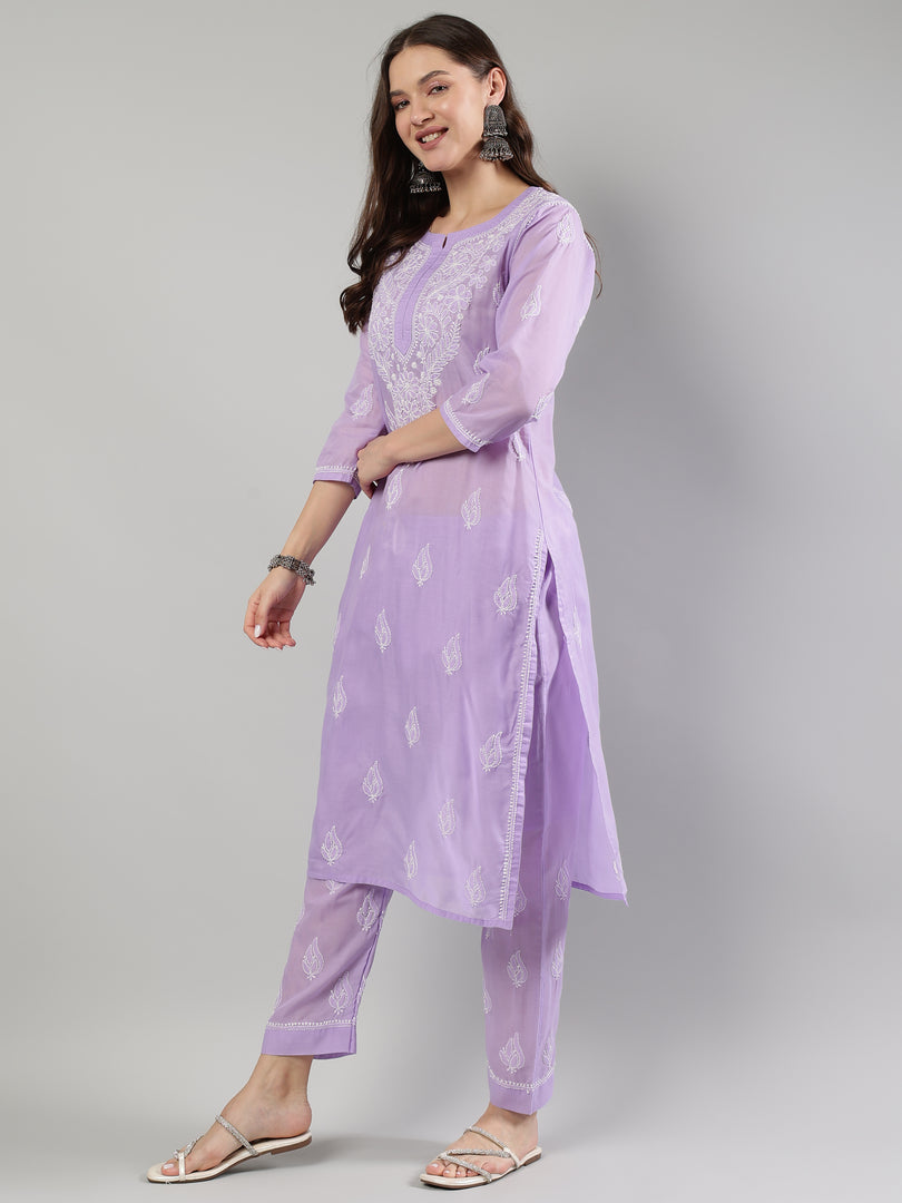 Seva Chikan Hand Embroidered Cotton Lucknowi Chikankari Kurta Set