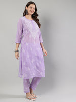 Load image into Gallery viewer, Seva Chikan Hand Embroidered Cotton Lucknowi Chikankari Kurta Set