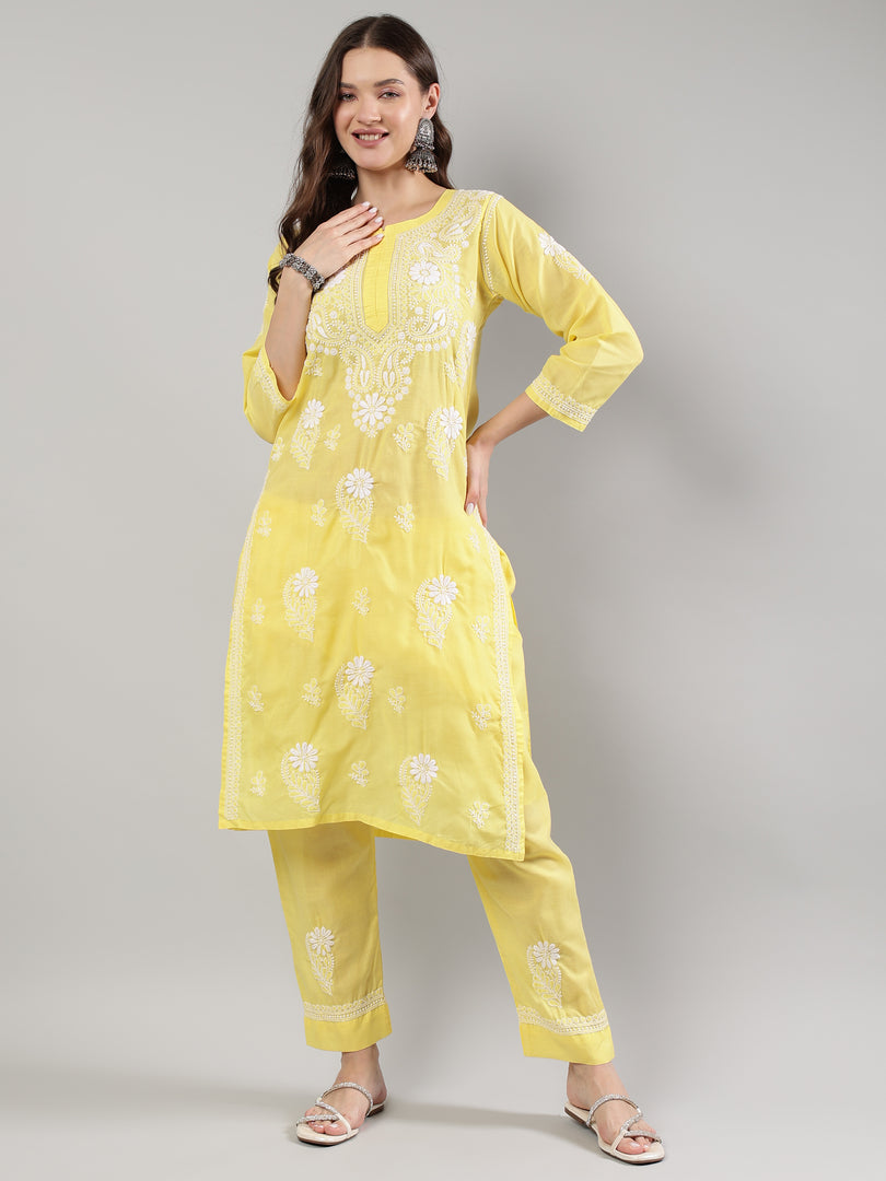 Seva Chikan Hand Embroidered Cotton Lucknowi Chikankari Kurta Set