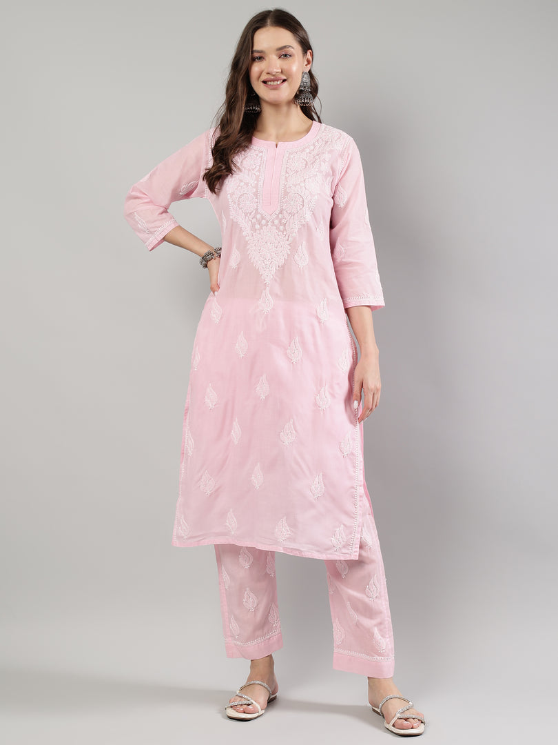 Seva Chikan Hand Embroidered Cotton Lucknowi Chikankari Kurta Set