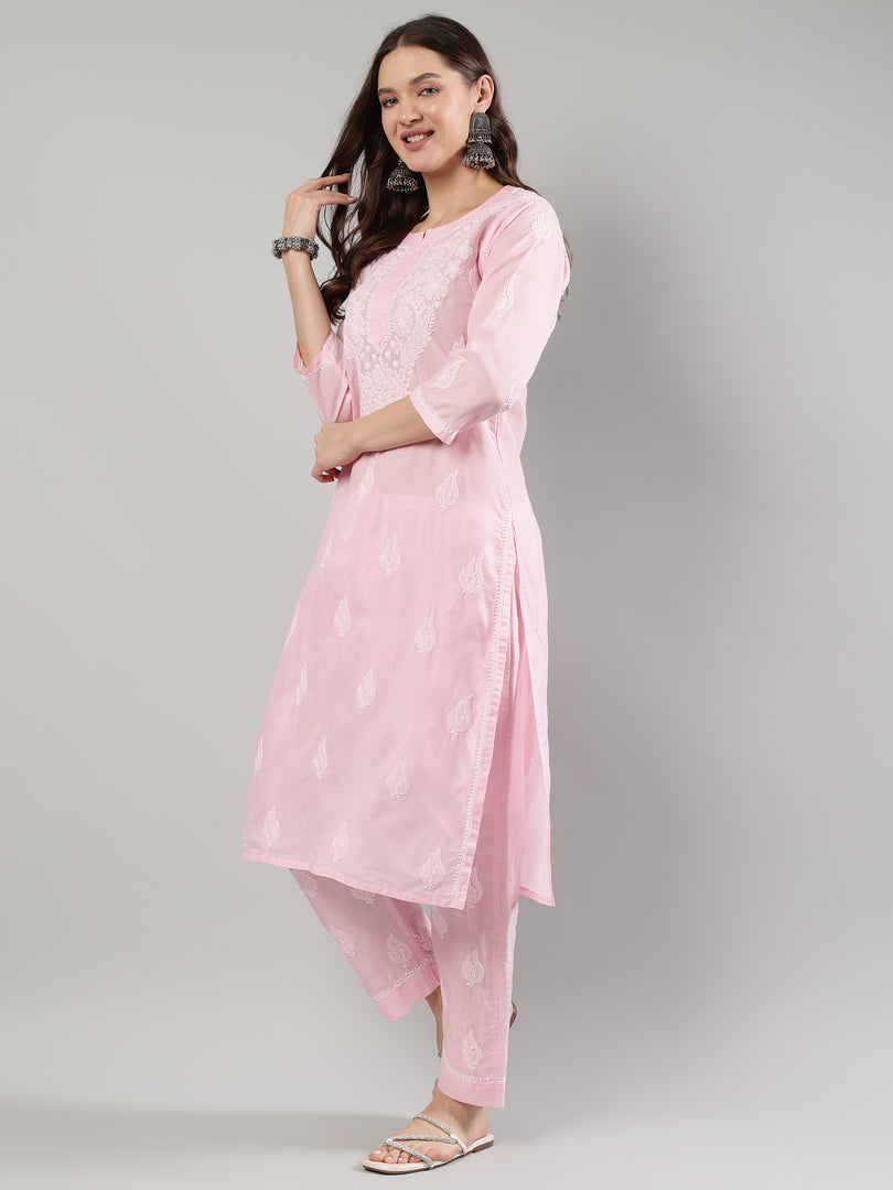 Seva Chikan Hand Embroidered Cotton Lucknowi Chikankari Kurta Set