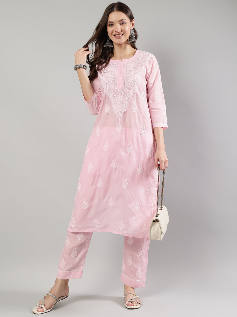 Seva Chikan Hand Embroidered Cotton Lucknowi Chikankari Kurta Set