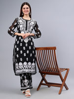Load image into Gallery viewer, Seva Chikan Hand Embroidered Georgette Lucknowi Chikankari Kurta Set