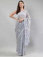 Load image into Gallery viewer, Seva Chikan Hand Embroidered Grey Georgette Lucknowi Chikankari Saree- SCL6106