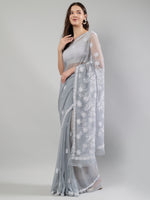 Load image into Gallery viewer, Seva Chikan Hand Embroidered Grey Georgette Lucknowi Chikankari Saree- SCL6106