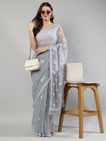 Load image into Gallery viewer, Seva Chikan Hand Embroidered Grey Georgette Lucknowi Chikankari Saree- SCL6106