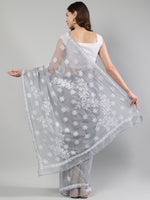 Load image into Gallery viewer, Seva Chikan Hand Embroidered Grey Georgette Lucknowi Chikankari Saree- SCL6106